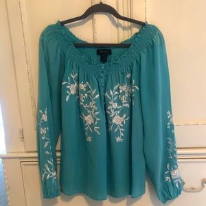 Karen Kane 100% Silk Size Small Turquoise Blouse